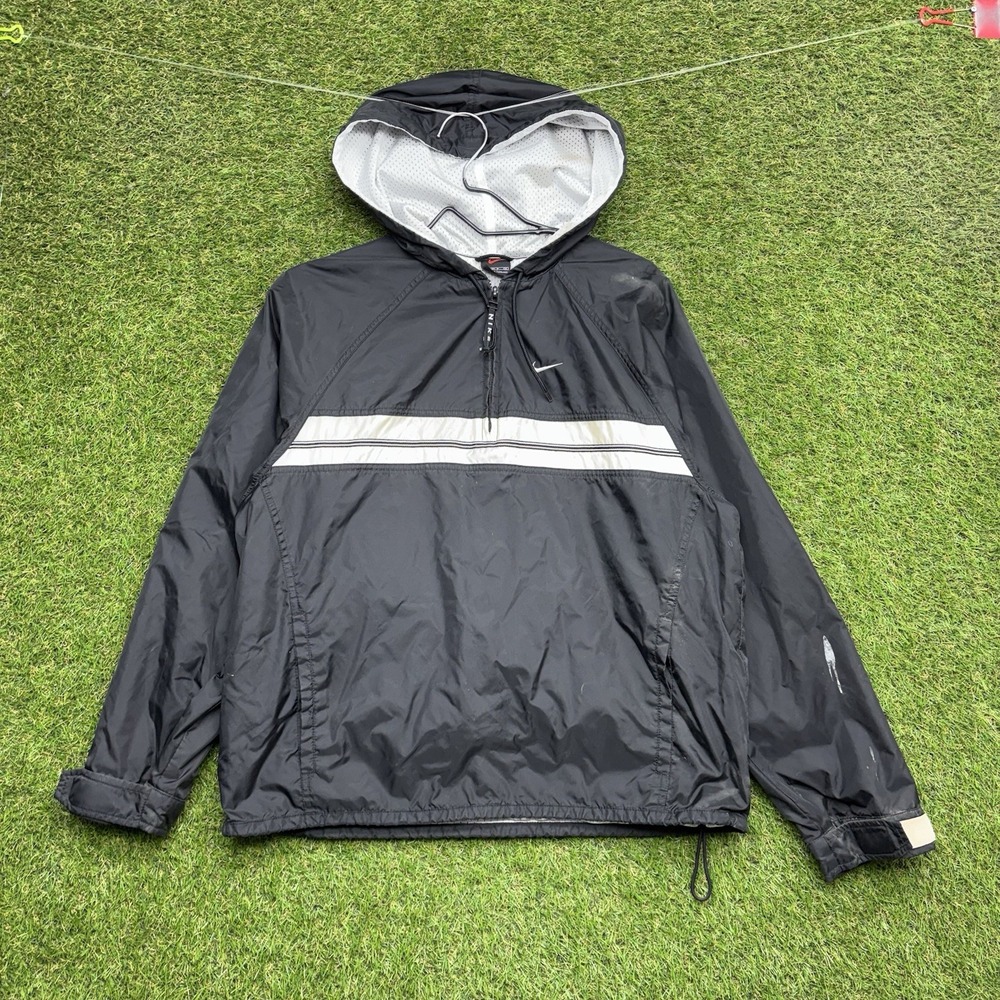 Vintage 1990s Nike Track Jacket Womens Small Black Striped Windbreaker 1/4 Zip